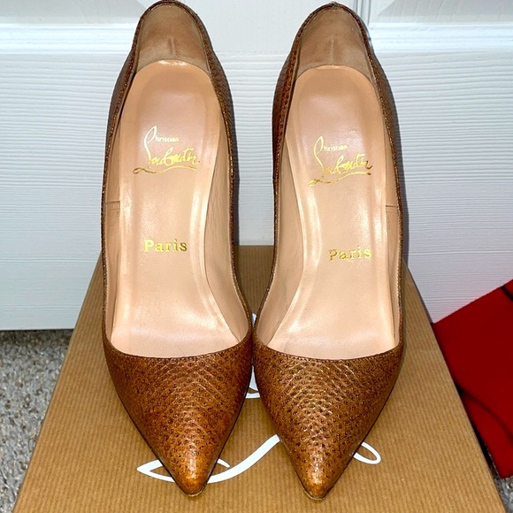 Christian Louboutin Bronze Karung Reptile Pigalle 120 Size 37 - Picture 3 of 9
